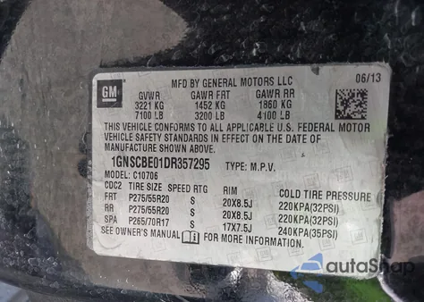 2013 Chevrolet Tahoe Lt из США, поврежденный, VIN 1GNSCBE01DR357295